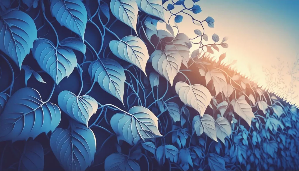 Bluish leaves on the wall.