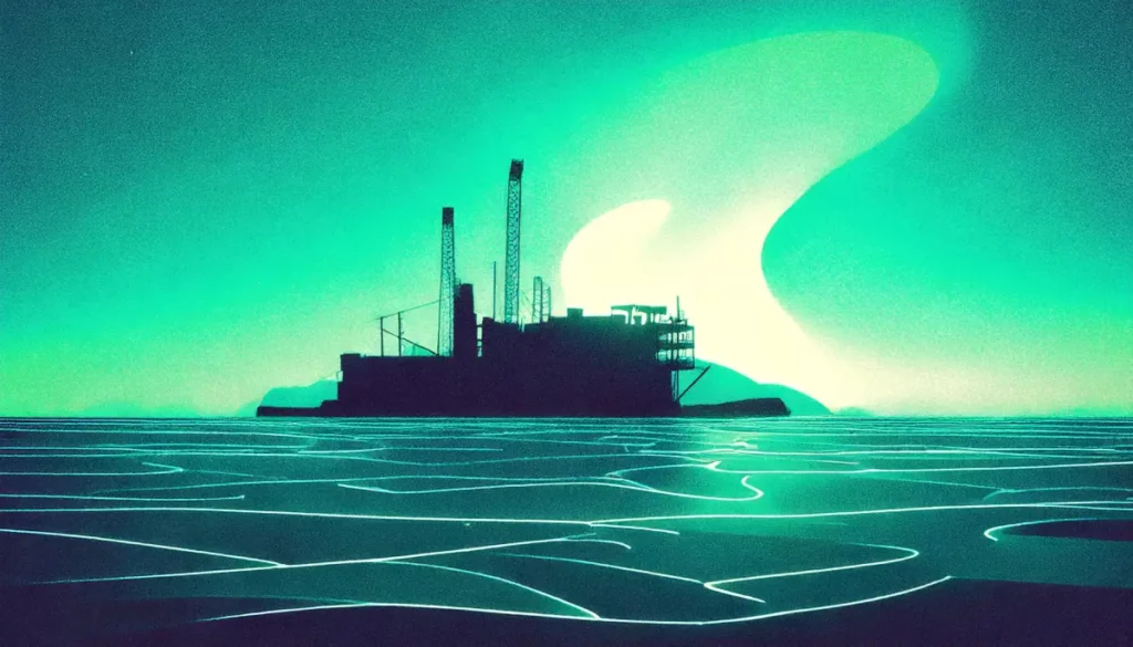 Oil platform photo symbolizing the combination of data and AI that drive a technology-oriented world.